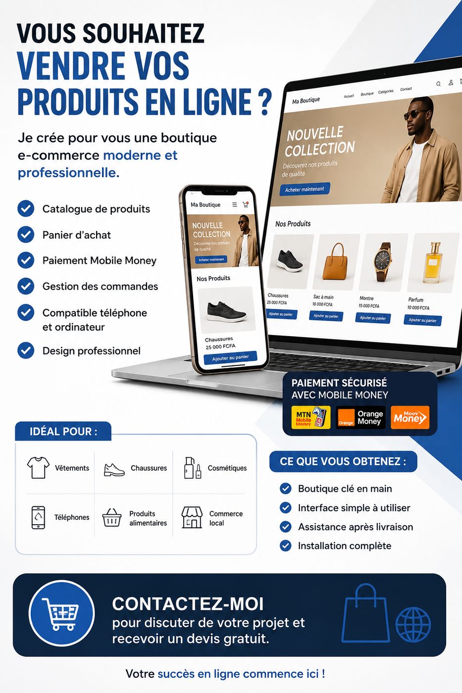 Création de boutique e-commerce professionnelle avec paiement Mobile Money - Bijoux & Accessoires à 500 000 GNF